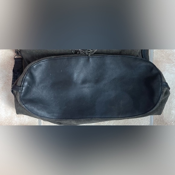 Free People Wilhelmina Canvas Leather Black / Gray/Denim Ruffle Boho Bucket Bag - Picture 3 of 5